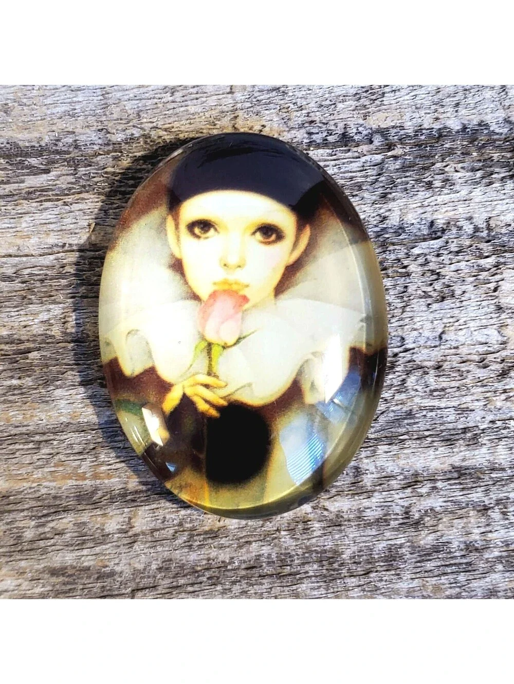 Artsy Fantasy Girl Pink Rose Woman 40x30mm Oval Glass Cabochon